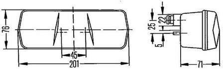 Achterlichtglas Hella 201x76 mm, 3-functies, o.a. EZS, RECHTS