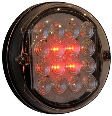 ø 100 mm Achterlicht- Rem-RAW LED, helder glas, rond Li+Re