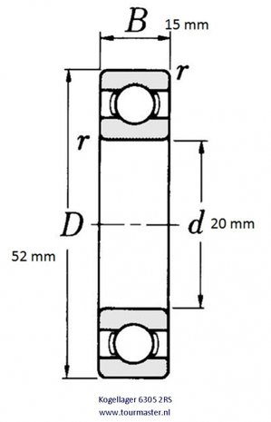 Kogellager 6304-2RS, 52x20 mm, Std. Tourmaster