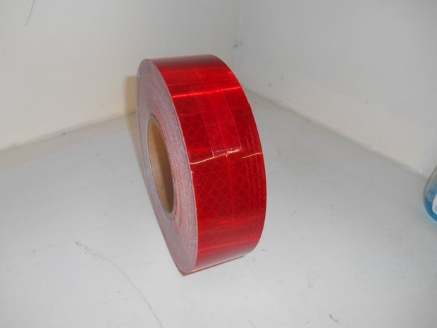 Reflectie tape Rood, 50mm x 50mtr. e-Keur.