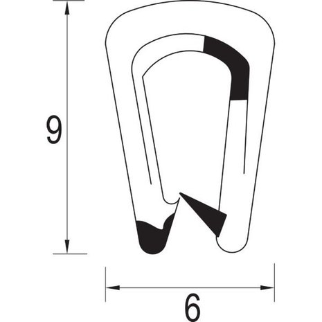 Beschermrubber voor randen, 5-6 mm plaat, 15x11mm, L=20 MTR.