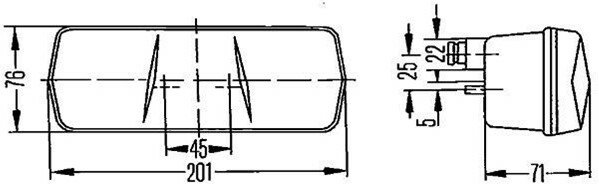 Achterlichtglas Hella 201x76 mm, 3-functies, o.a. EZS, RECHTS